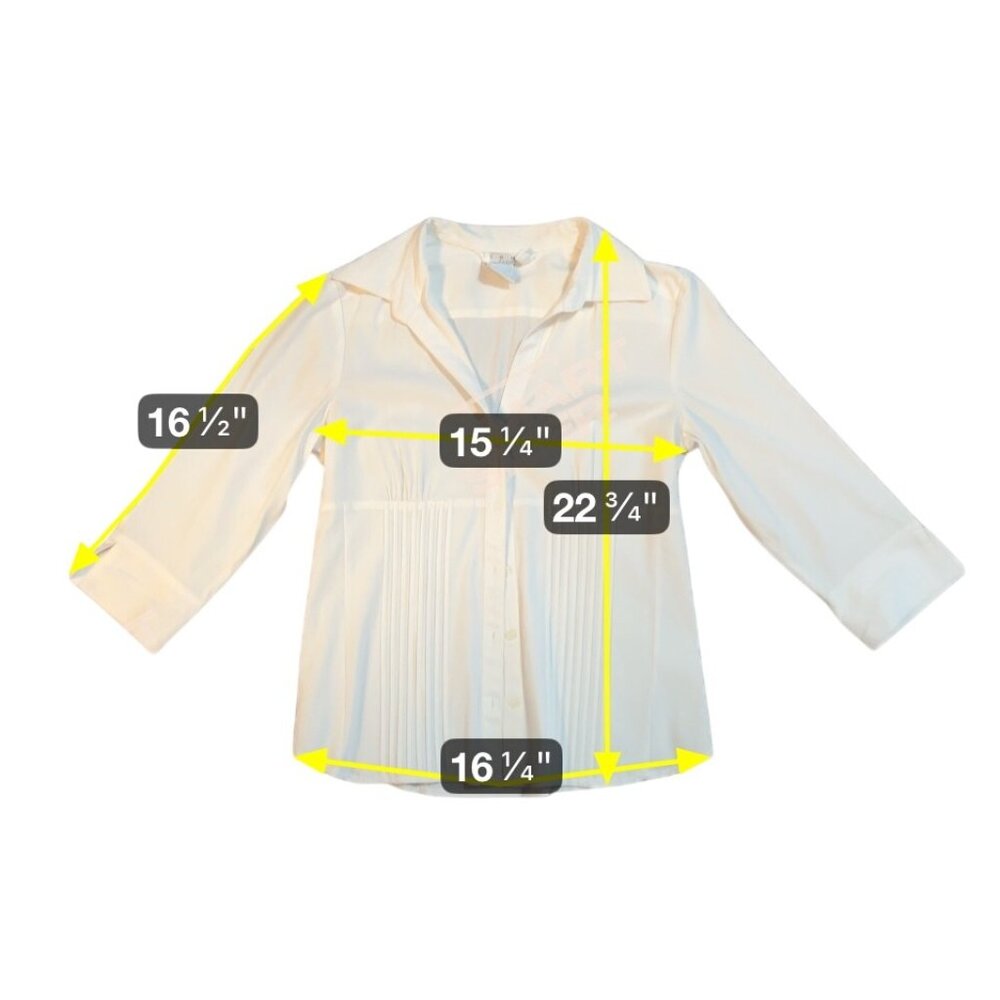 Comfy Womens White Button-Up Blouse Pintuck & 3/4 Sleeves By Comma Small 1782
